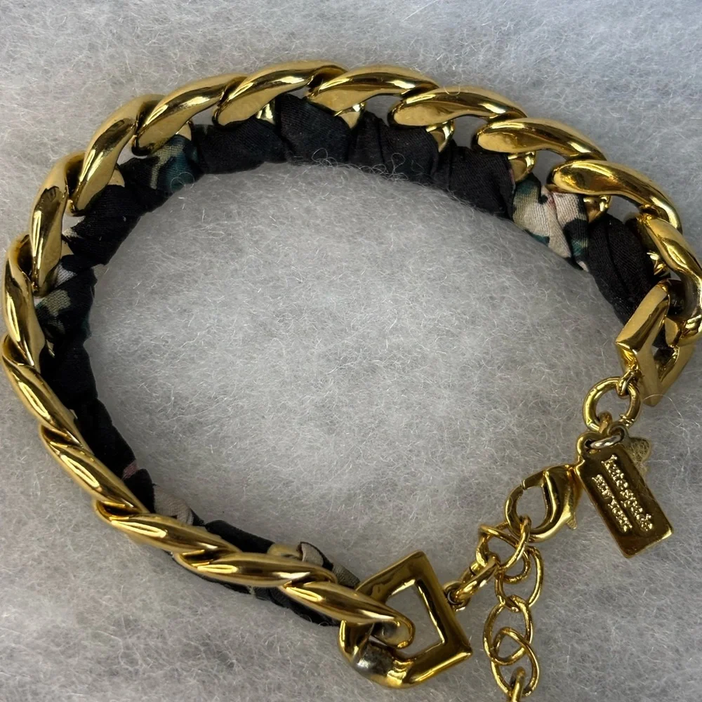 kate spade Gold Chain Bracelet with Black Woven Fabric Detail - Picture 3 of 9